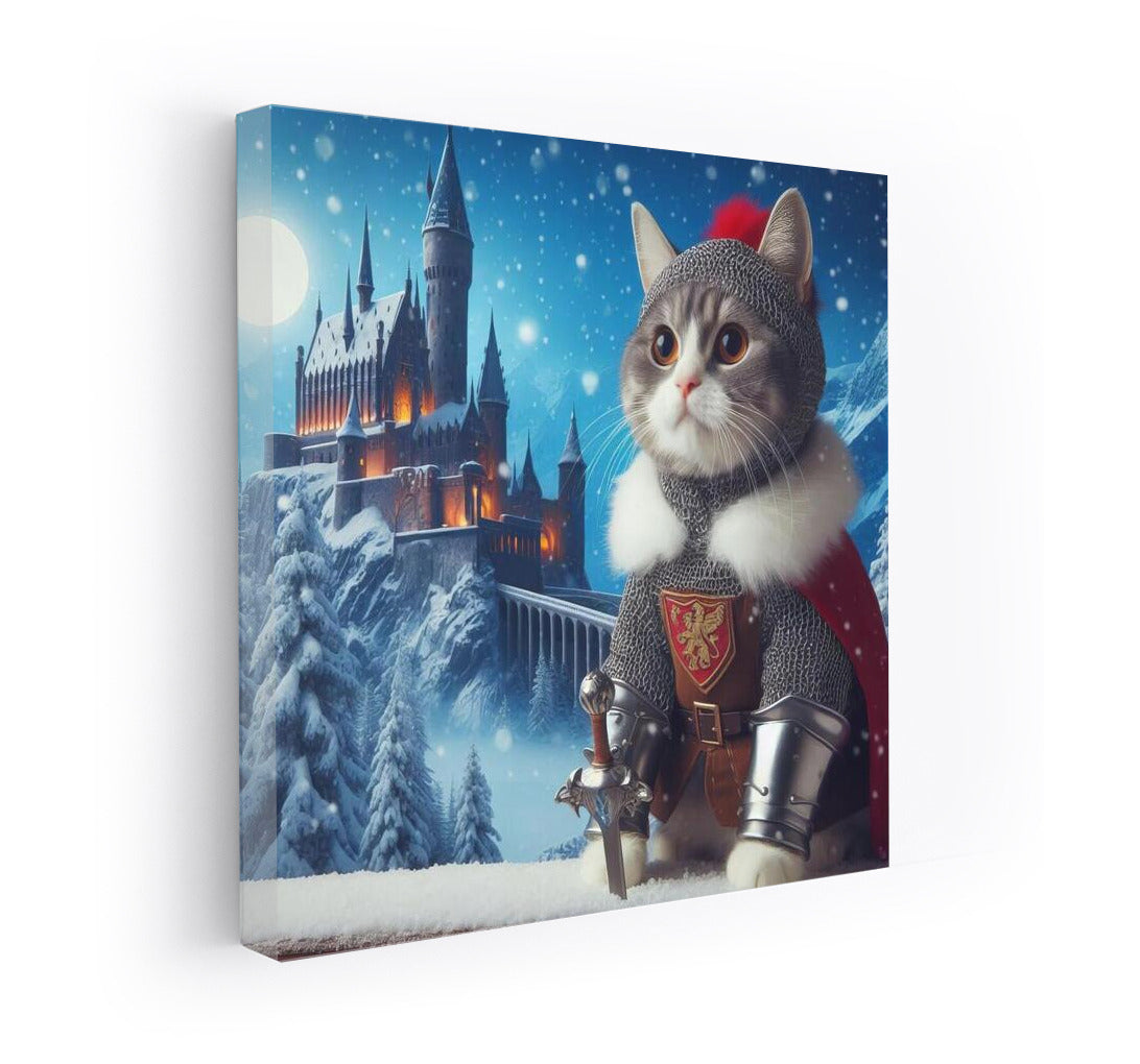 Cat Knight in Snow Castle: Game of Thrones Style Fantasy