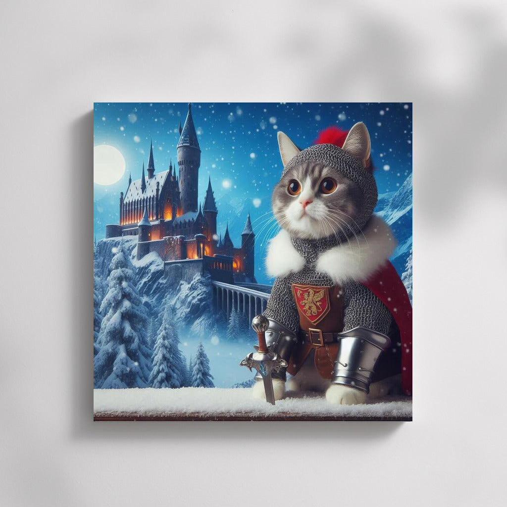Cat Knight in Snow Castle: Game of Thrones Style Fantasy