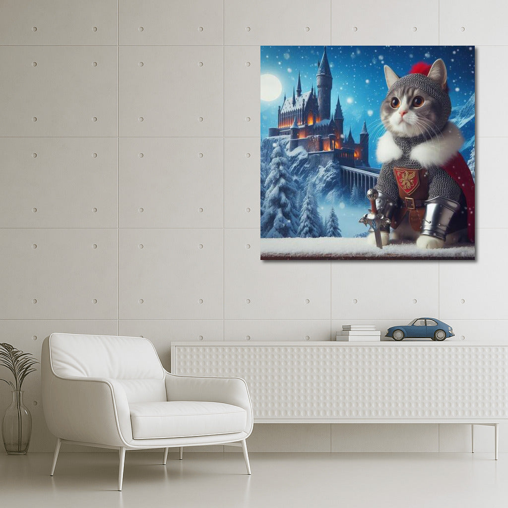 Cat Knight in Snow Castle: Game of Thrones Style Fantasy