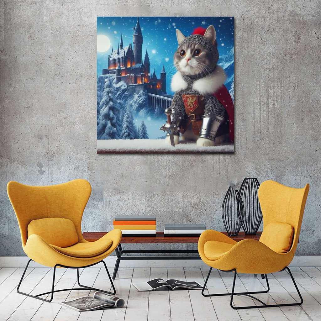 Cat Knight in Snow Castle: Game of Thrones Style Fantasy