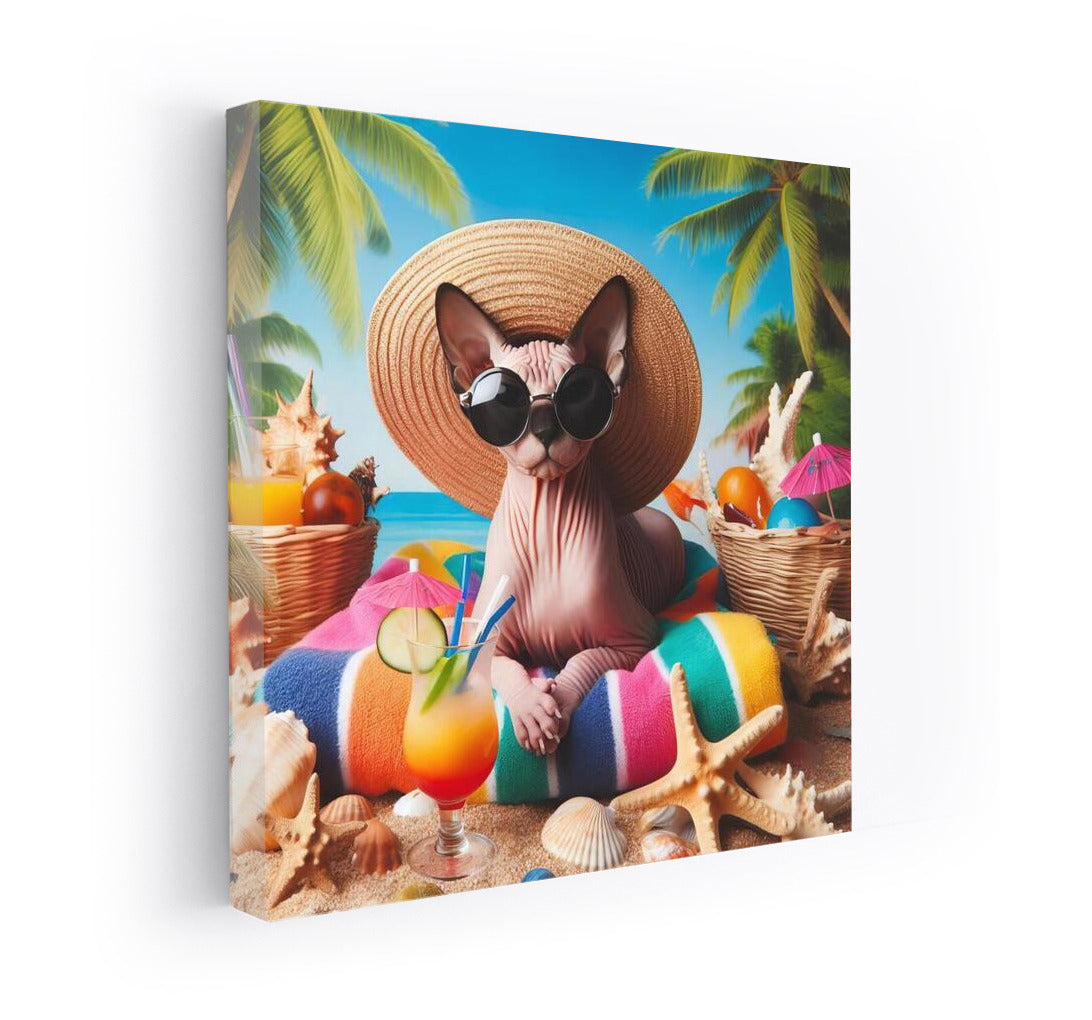 Sphinx in a Hat: Summer Style on a Fashionable Beach