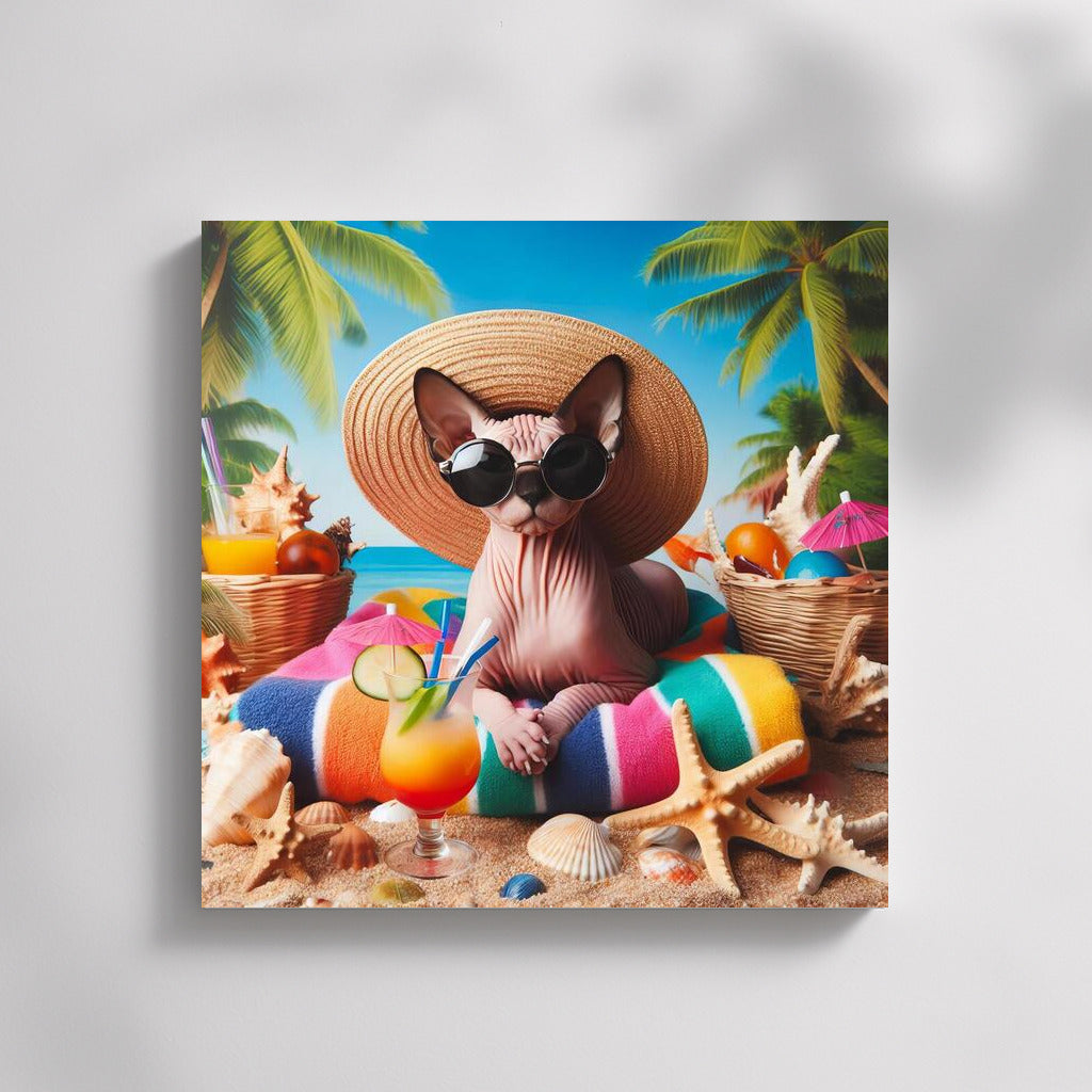 Sphinx in a Hat: Summer Style on a Fashionable Beach