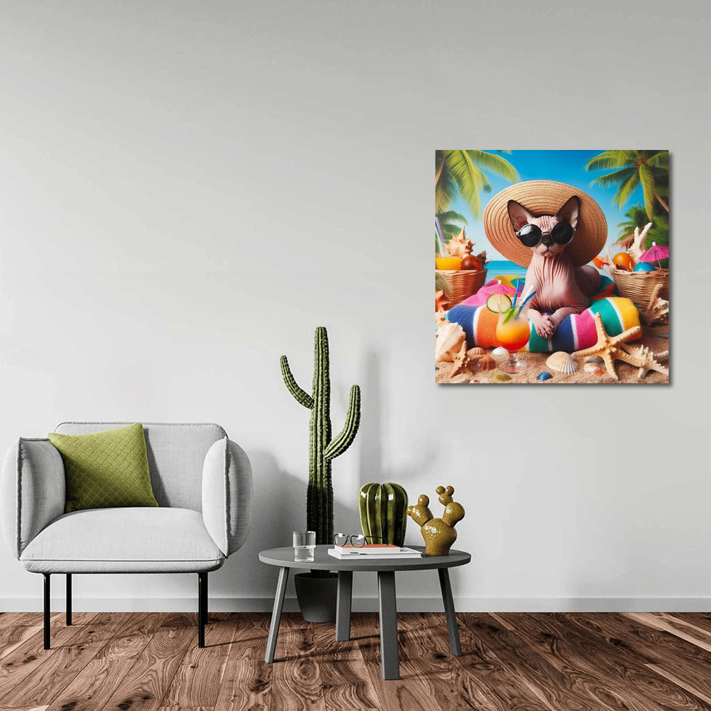 Sphinx in a Hat: Summer Style on a Fashionable Beach