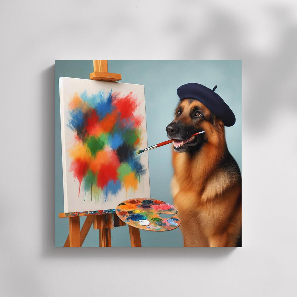 Paw Masterpieces: German Shepherd Artist 2 with Brush and Palette