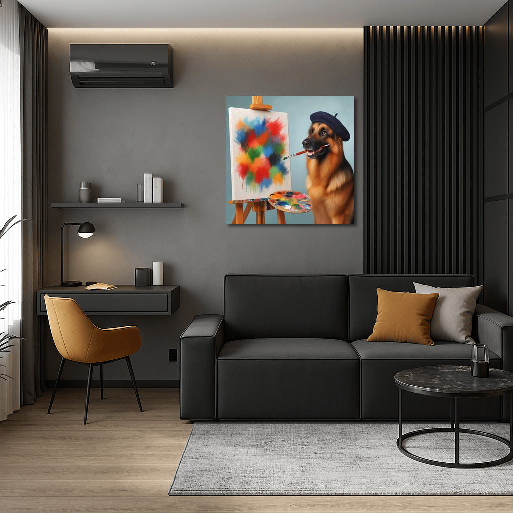Paw Masterpieces: German Shepherd Artist 2 with Brush and Palette