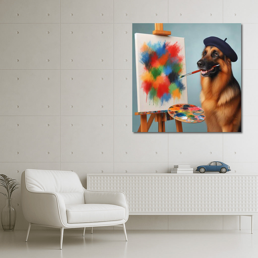Paw Masterpieces: German Shepherd Artist 2 with Brush and Palette