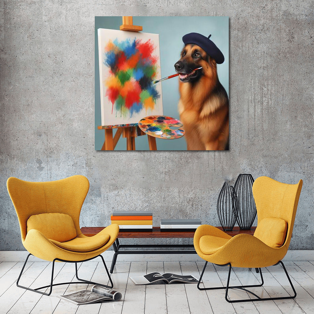 Paw Masterpieces: German Shepherd Artist 2 with Brush and Palette