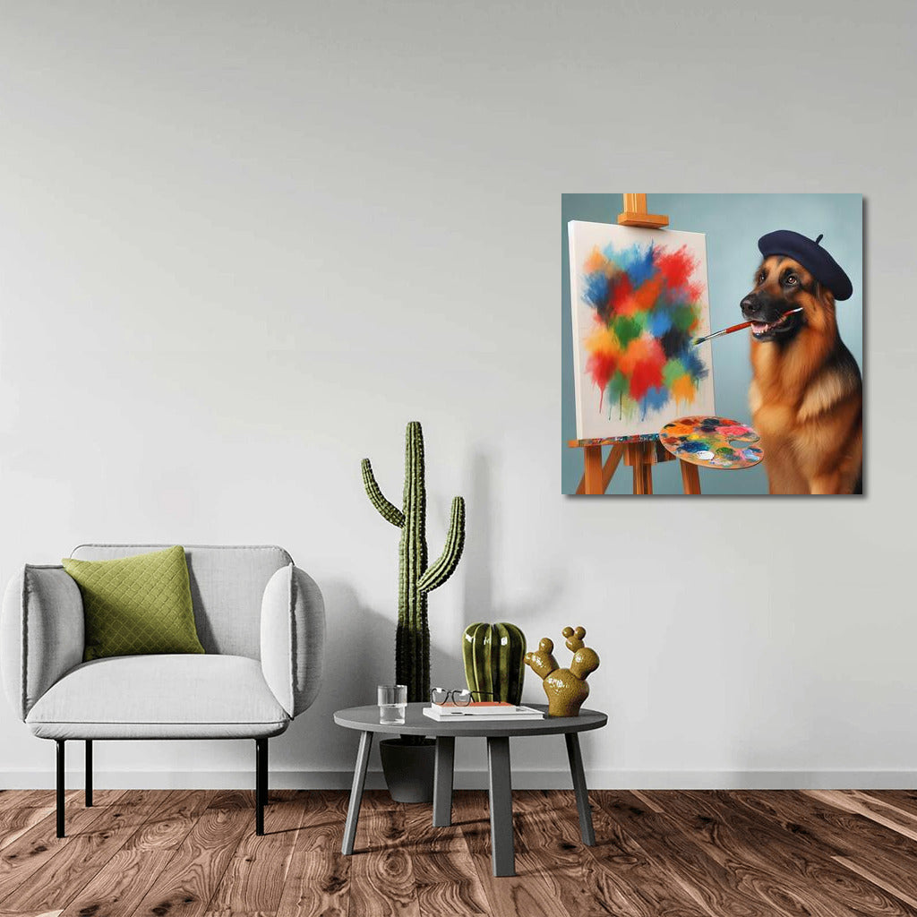 Paw Masterpieces: German Shepherd Artist 2 with Brush and Palette