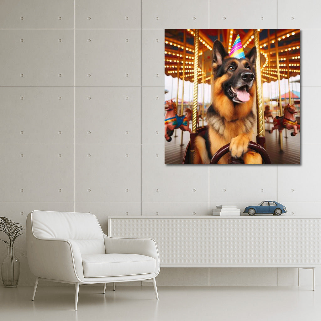 German Shepherd on the Carousel: Carnival Magic