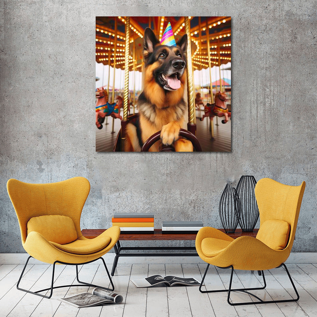German Shepherd on the Carousel: Carnival Magic