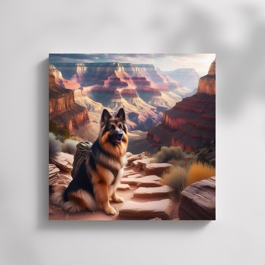 Grand Canyon Hero: German Shepherd Against Bright Rocks