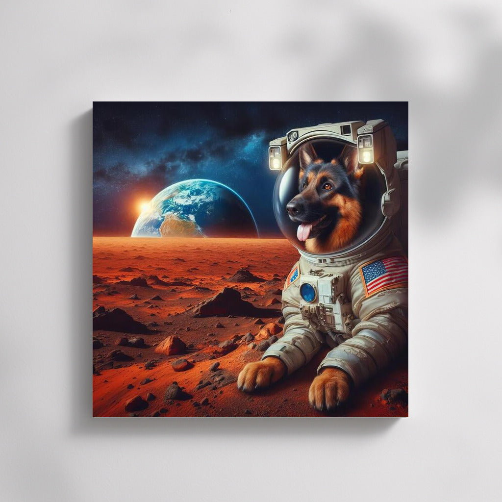 Space Odyssey: German Shepherd in a Spacesuit on Mars