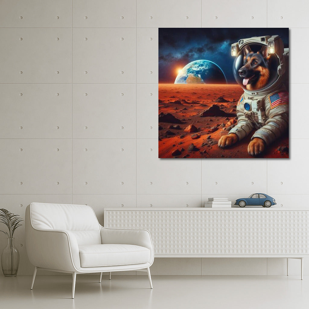 Space Odyssey: German Shepherd in a Spacesuit on Mars