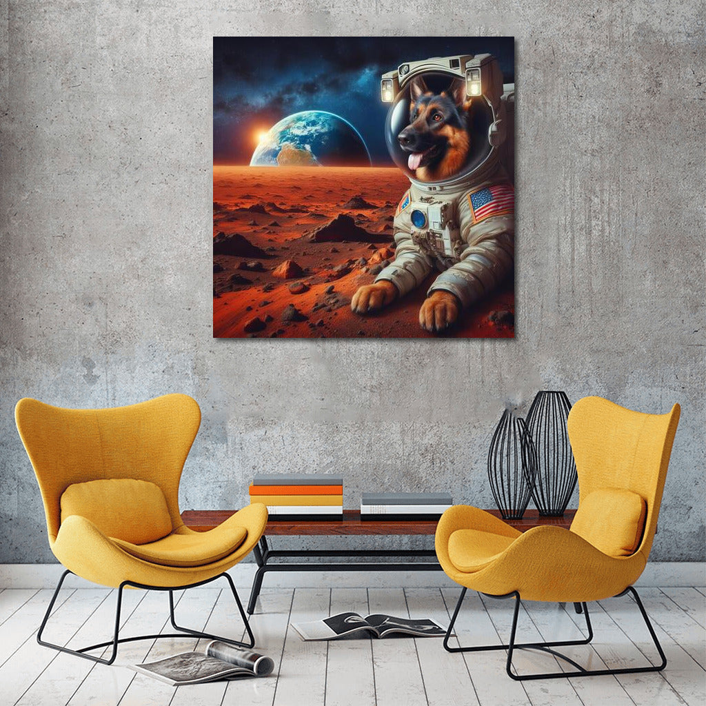 Space Odyssey: German Shepherd in a Spacesuit on Mars