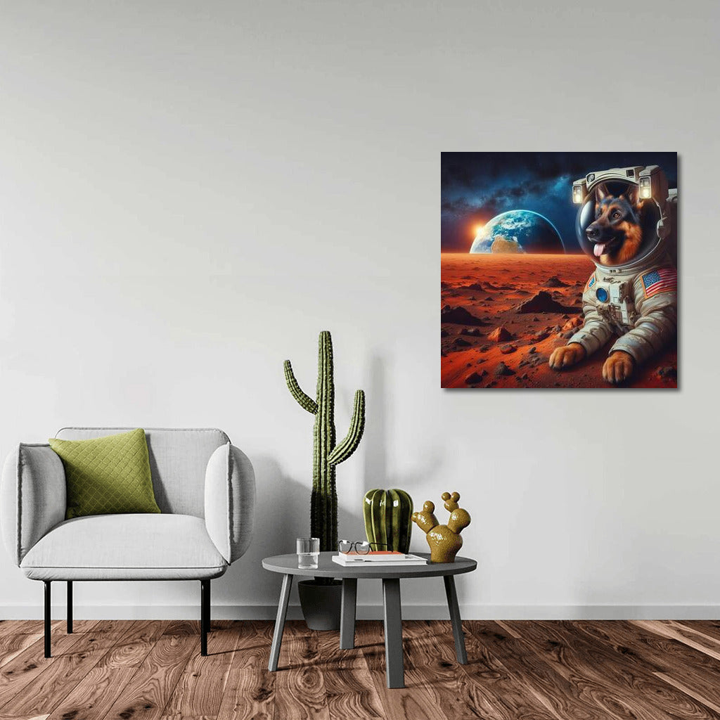 Space Odyssey: German Shepherd in a Spacesuit on Mars