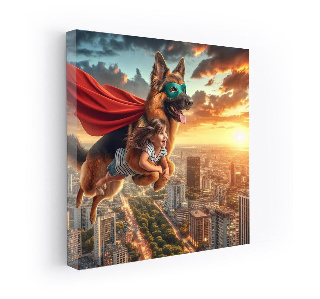 Superhero German Shepherd Sunset: Flight of Fantasy