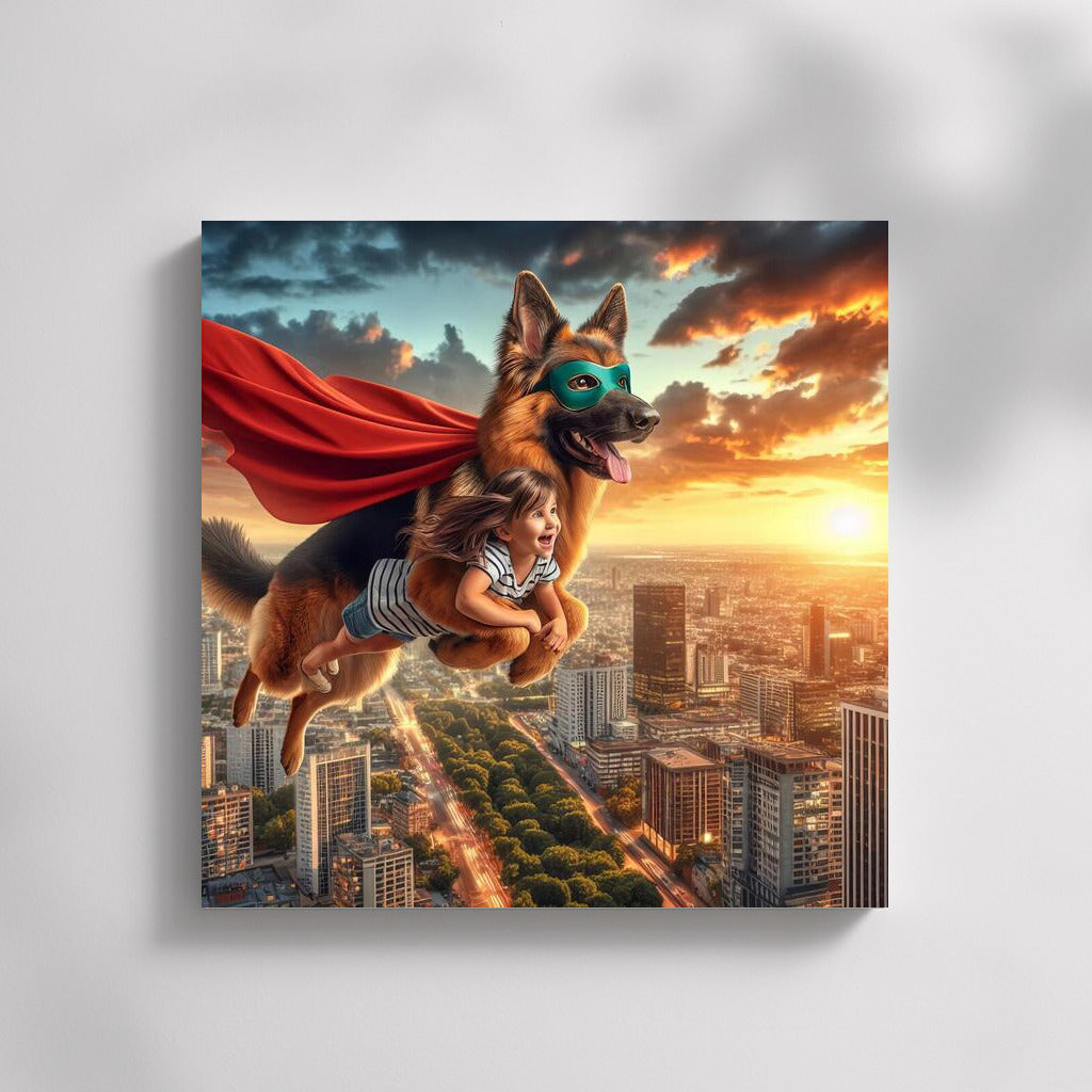 Superhero German Shepherd Sunset: Flight of Fantasy