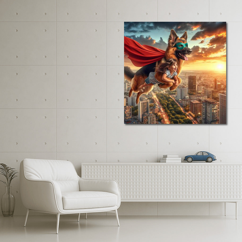 Superhero German Shepherd Sunset: Flight of Fantasy