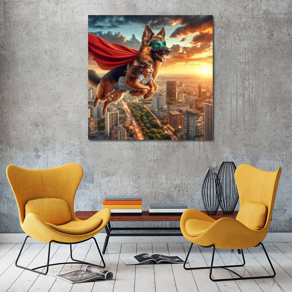 Superhero German Shepherd Sunset: Flight of Fantasy
