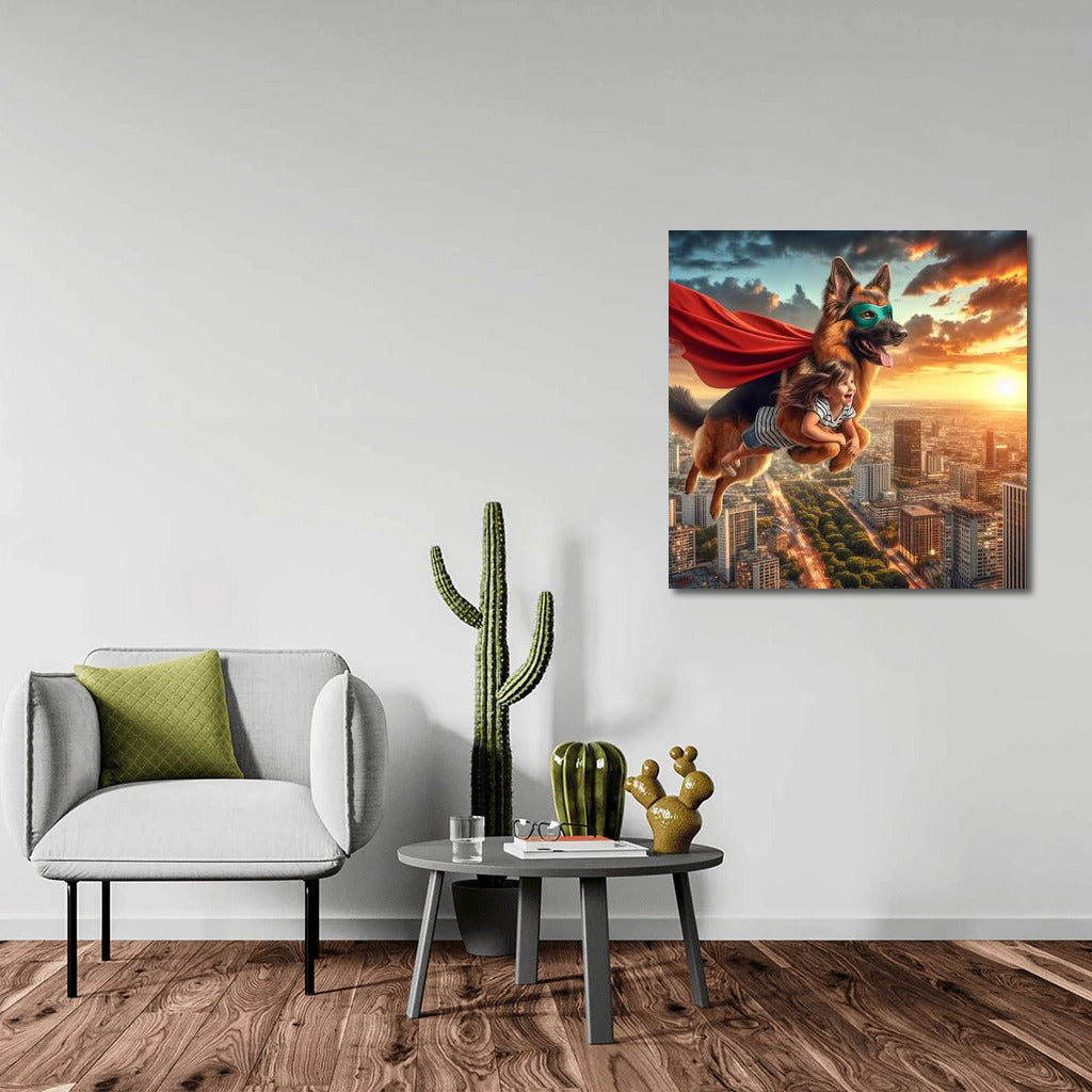 Superhero German Shepherd Sunset: Flight of Fantasy