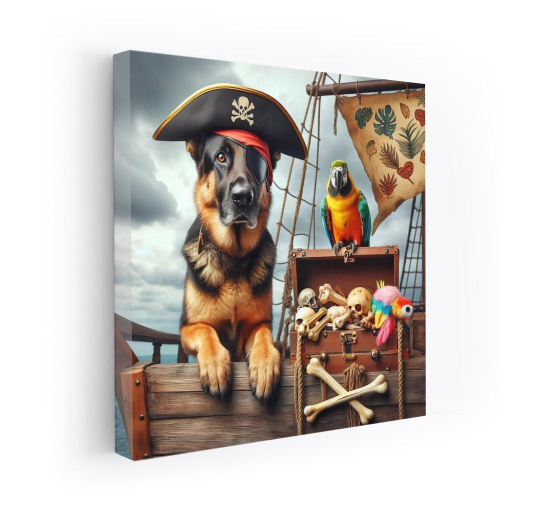 Pirate Adventures: German Shepherd and Parrot on a Ship