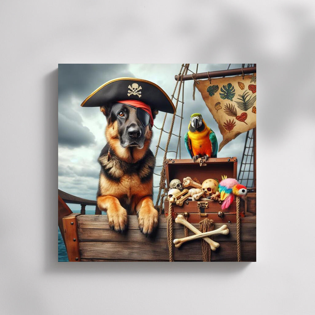 Pirate Adventures: German Shepherd and Parrot on a Ship