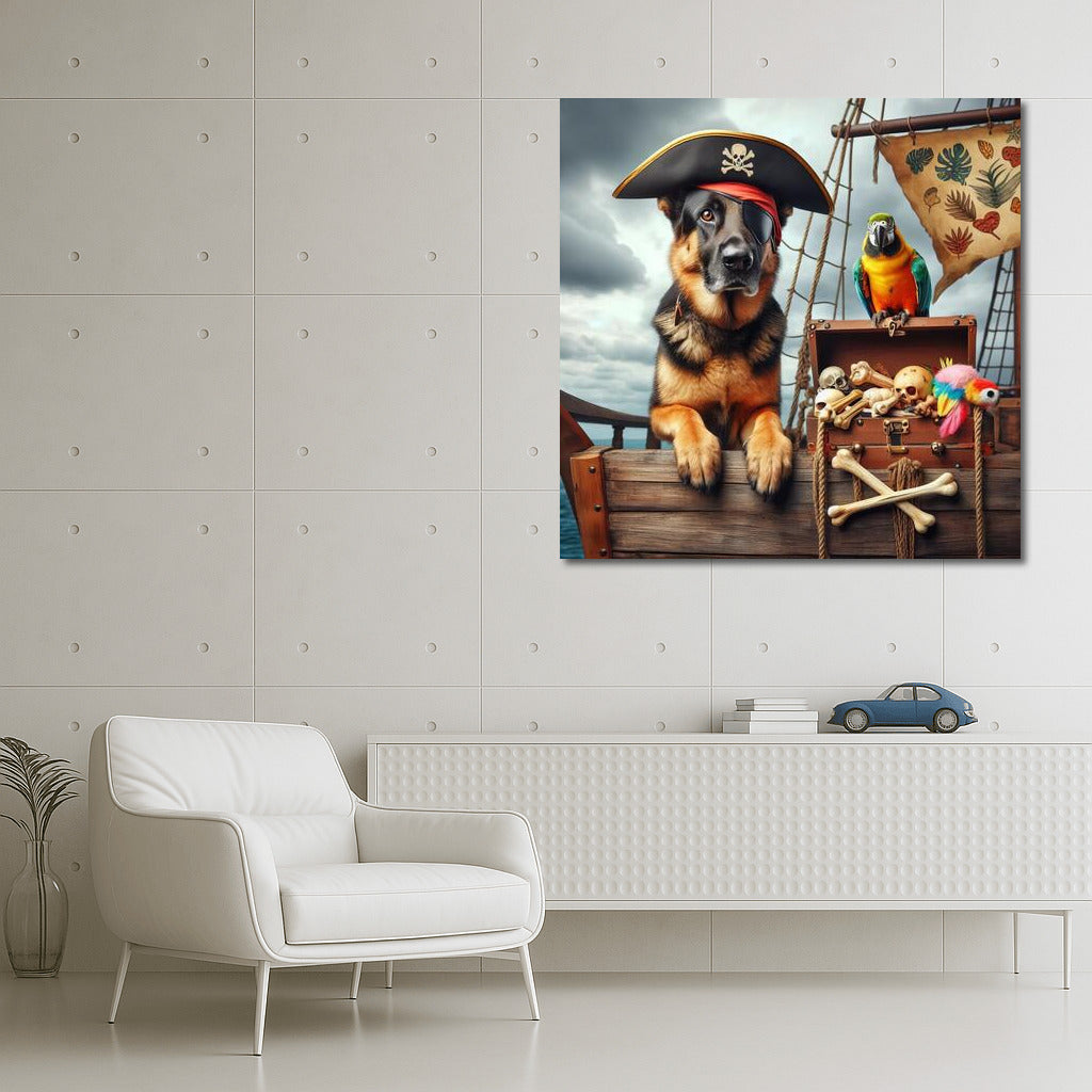 Pirate Adventures: German Shepherd and Parrot on a Ship