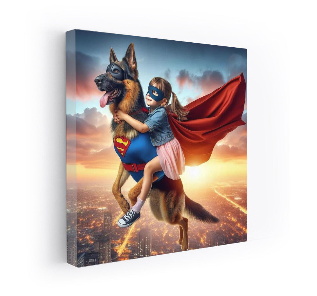 Heroic Flight: Young Rescuer and Superhero German Shepherd