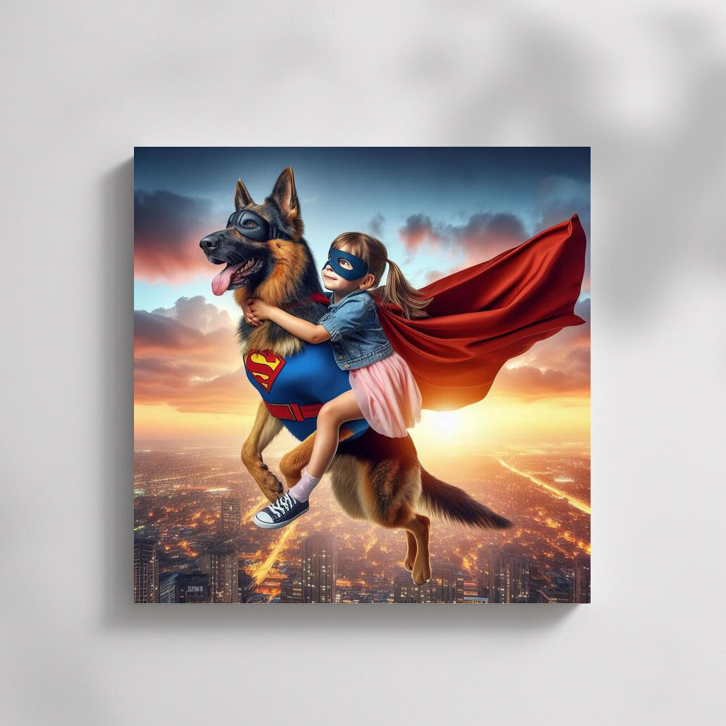 Heroic Flight: Young Rescuer and Superhero German Shepherd