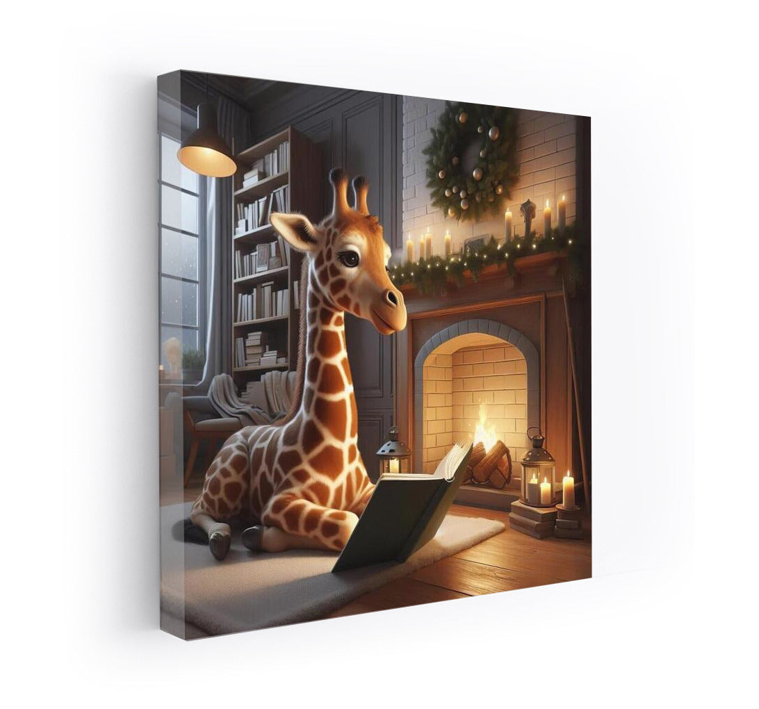Giraffe by the Fireplace: Reading in a Cozy Corner