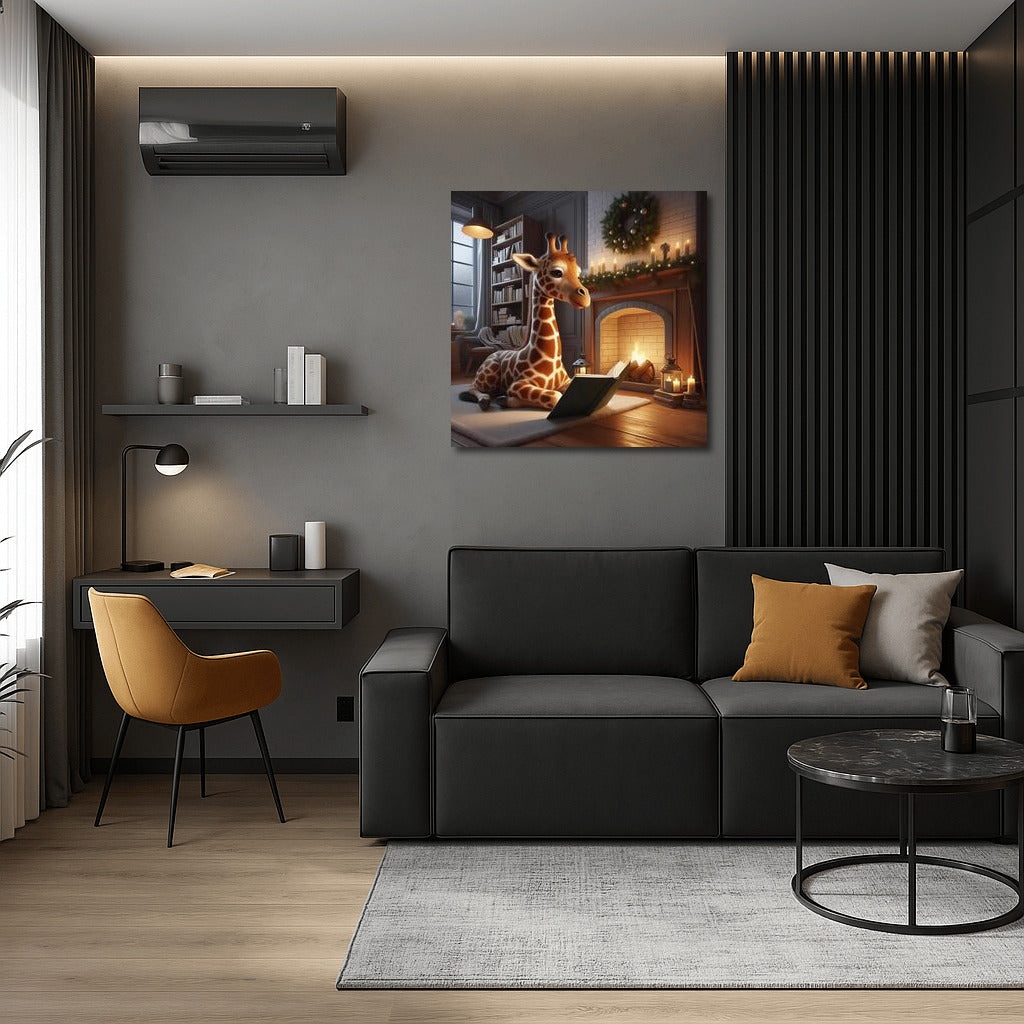 Giraffe by the Fireplace: Reading in a Cozy Corner