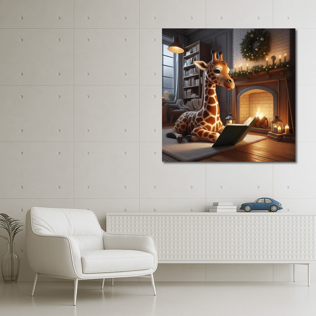 Giraffe by the Fireplace: Reading in a Cozy Corner