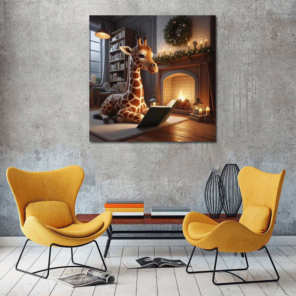 Giraffe by the Fireplace: Reading in a Cozy Corner