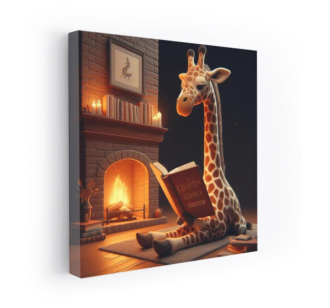 Giraffe at the Fireplace Coziness: Reading in the Warmth