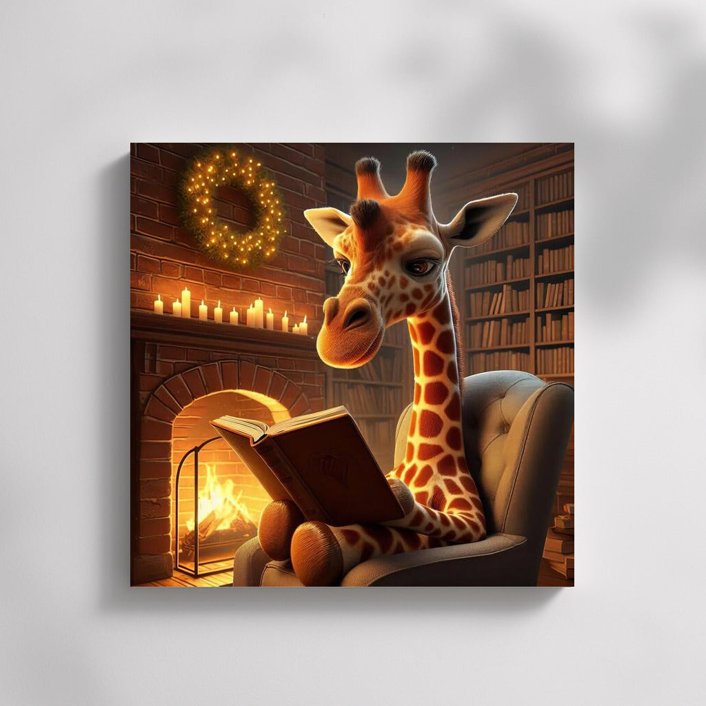 Evening Reader: Giraffe by the Fireplace