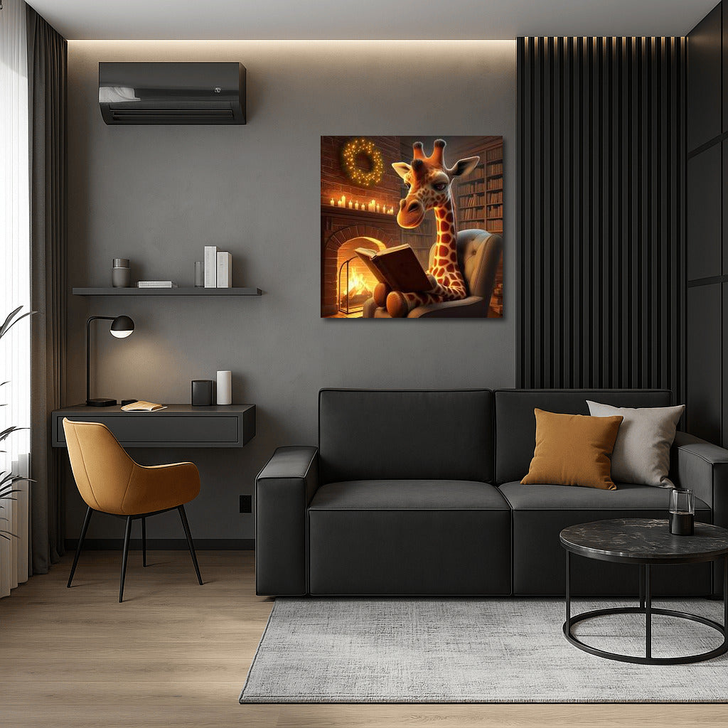 Evening Reader: Giraffe by the Fireplace