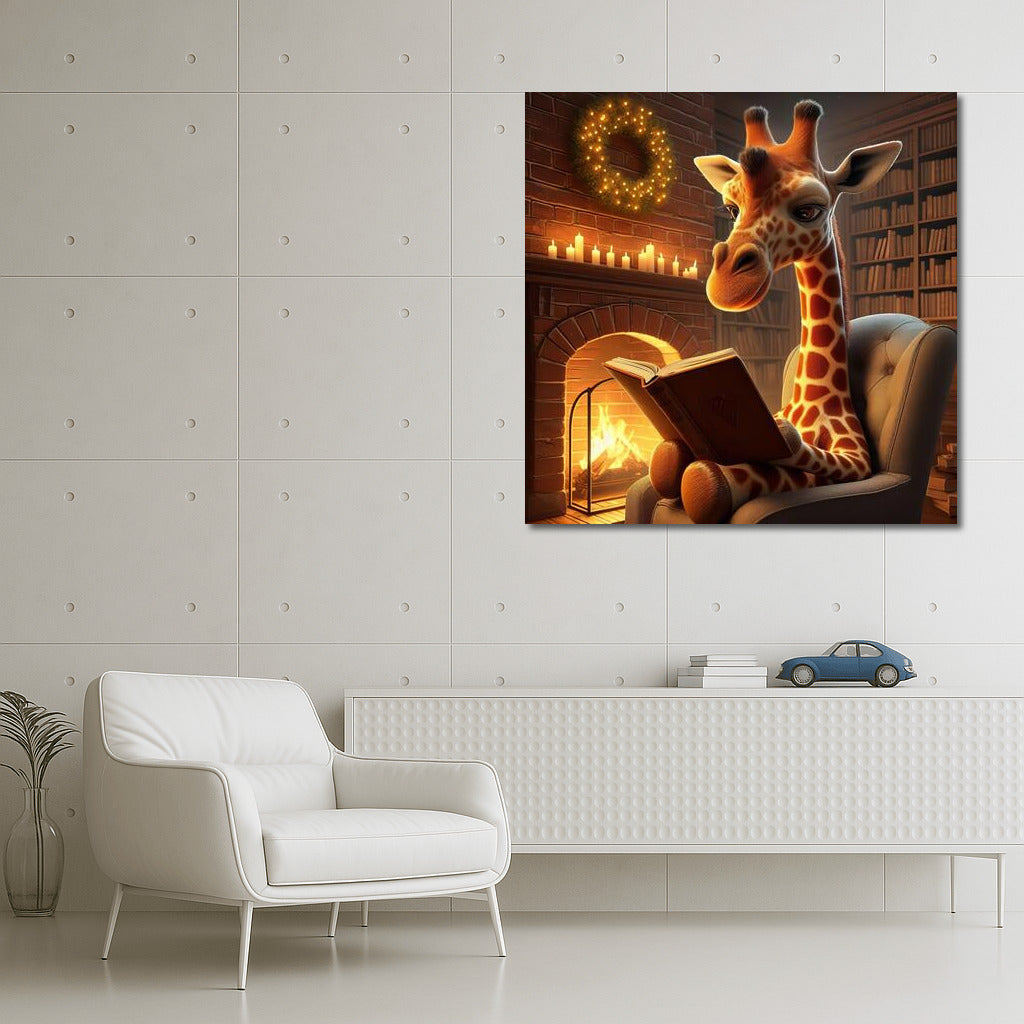 Evening Reader: Giraffe by the Fireplace