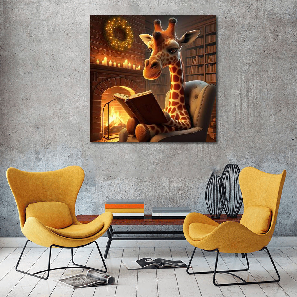 Evening Reader: Giraffe by the Fireplace