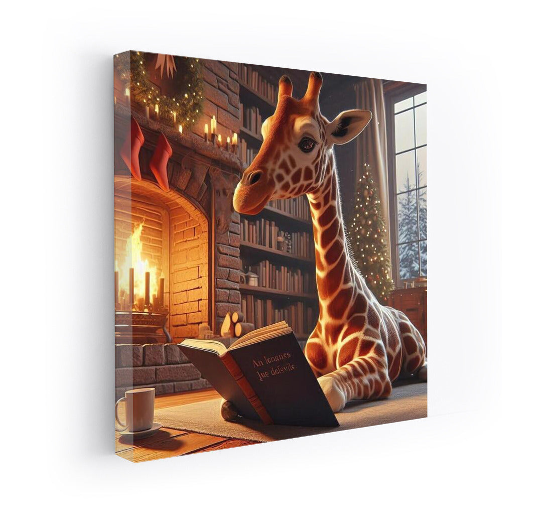 Giraffe by the Fireplace: Reading in Comfort and Warmth