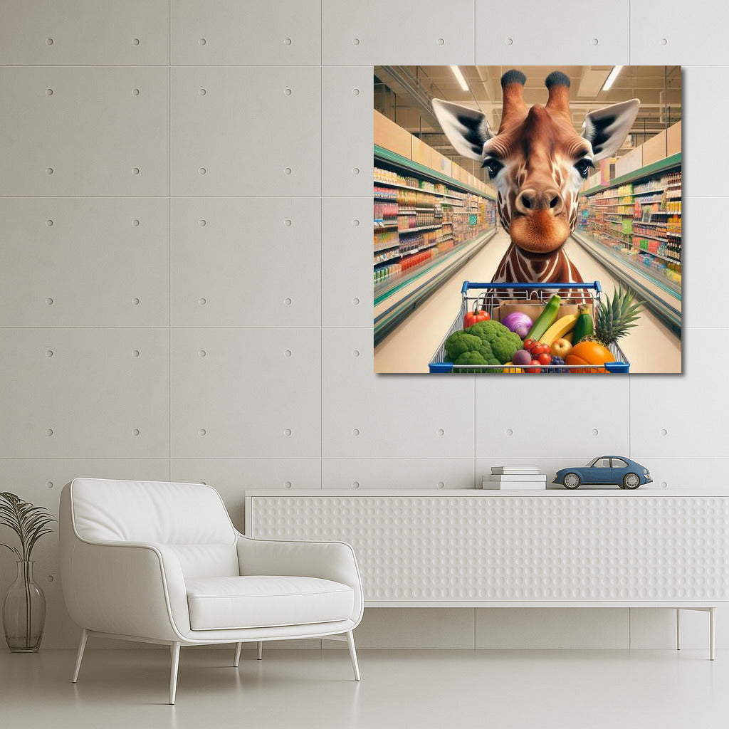 Giraffe on Shopping: A Cheerful Guest of the Supermarket