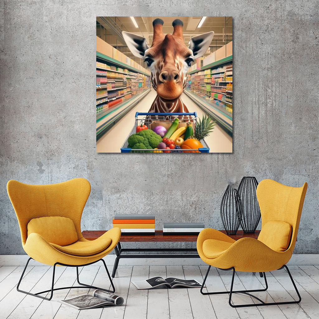 Giraffe on Shopping: A Cheerful Guest of the Supermarket