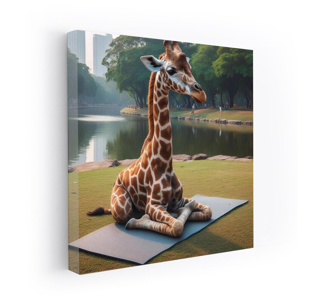 Yoga Giraffe on a Mat in the Park: Playful Tranquility for the Interior