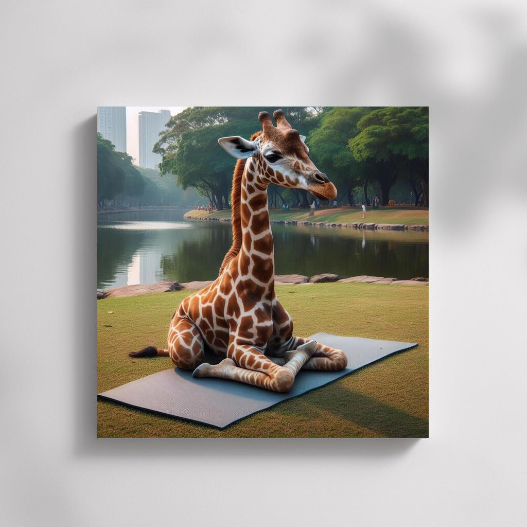 Yoga Giraffe on a Mat in the Park: Playful Tranquility for the Interior