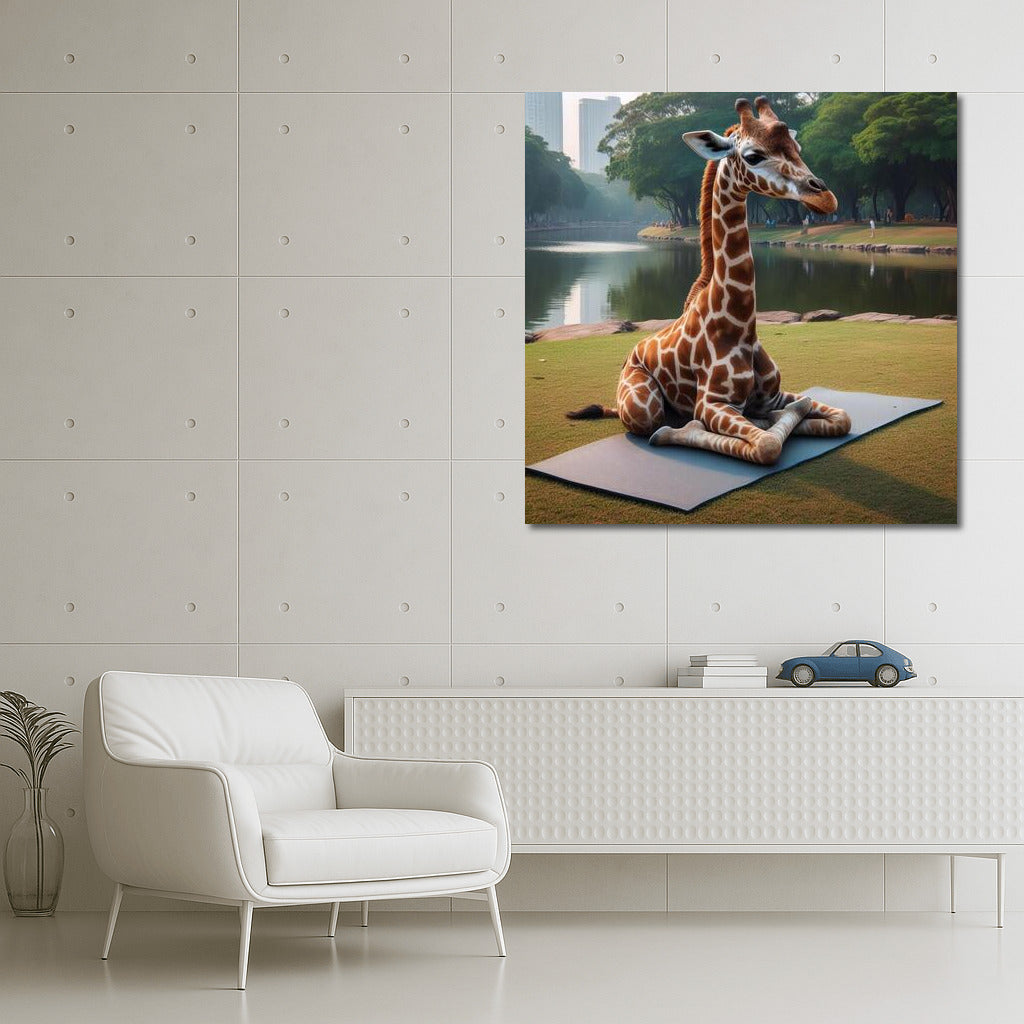 Yoga Giraffe on a Mat in the Park: Playful Tranquility for the Interior