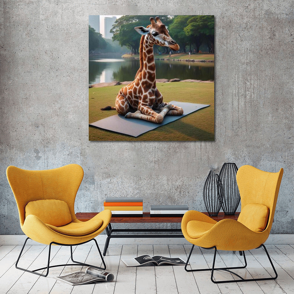 Yoga Giraffe on a Mat in the Park: Playful Tranquility for the Interior