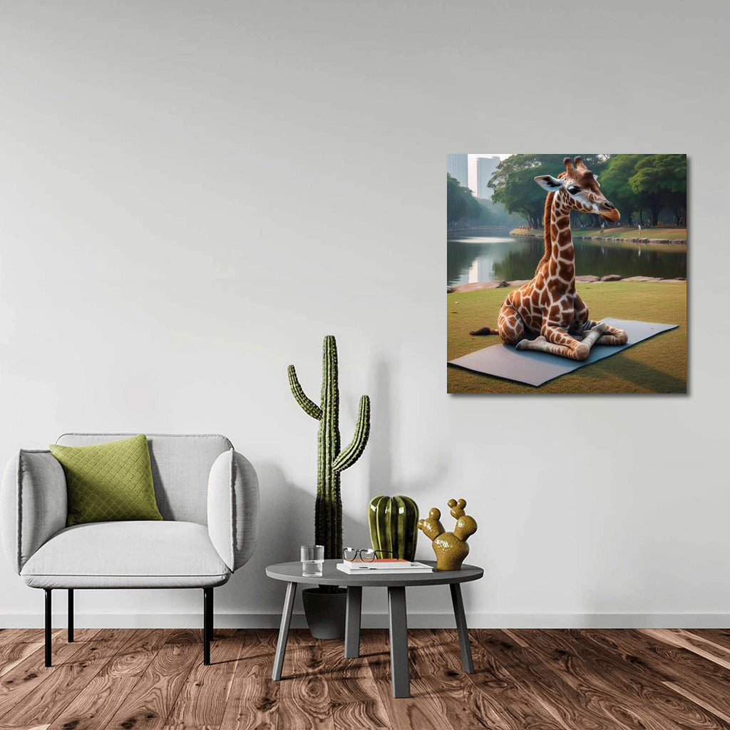 Yoga Giraffe on a Mat in the Park: Playful Tranquility for the Interior