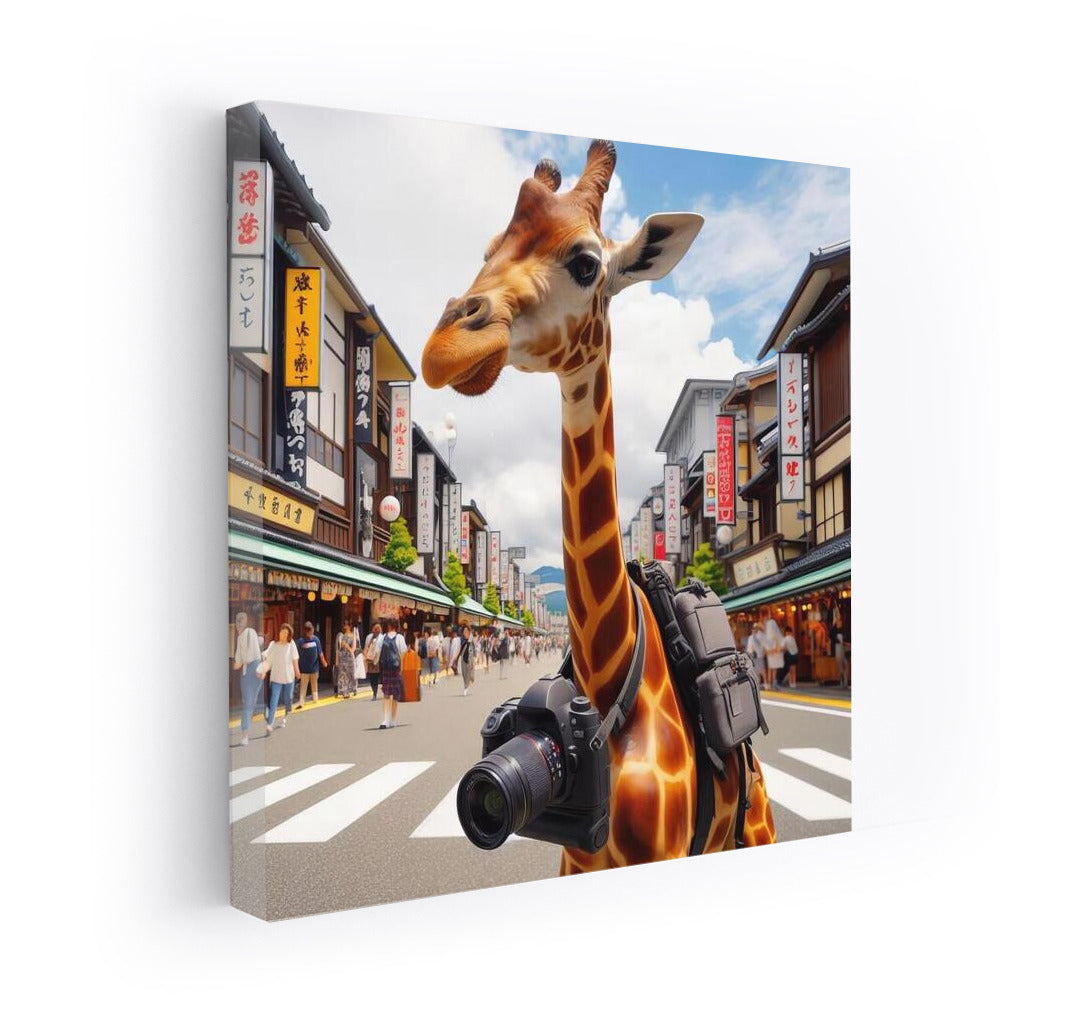 Giraffe Traveler With Camera in Japan: Smile and Inspiration