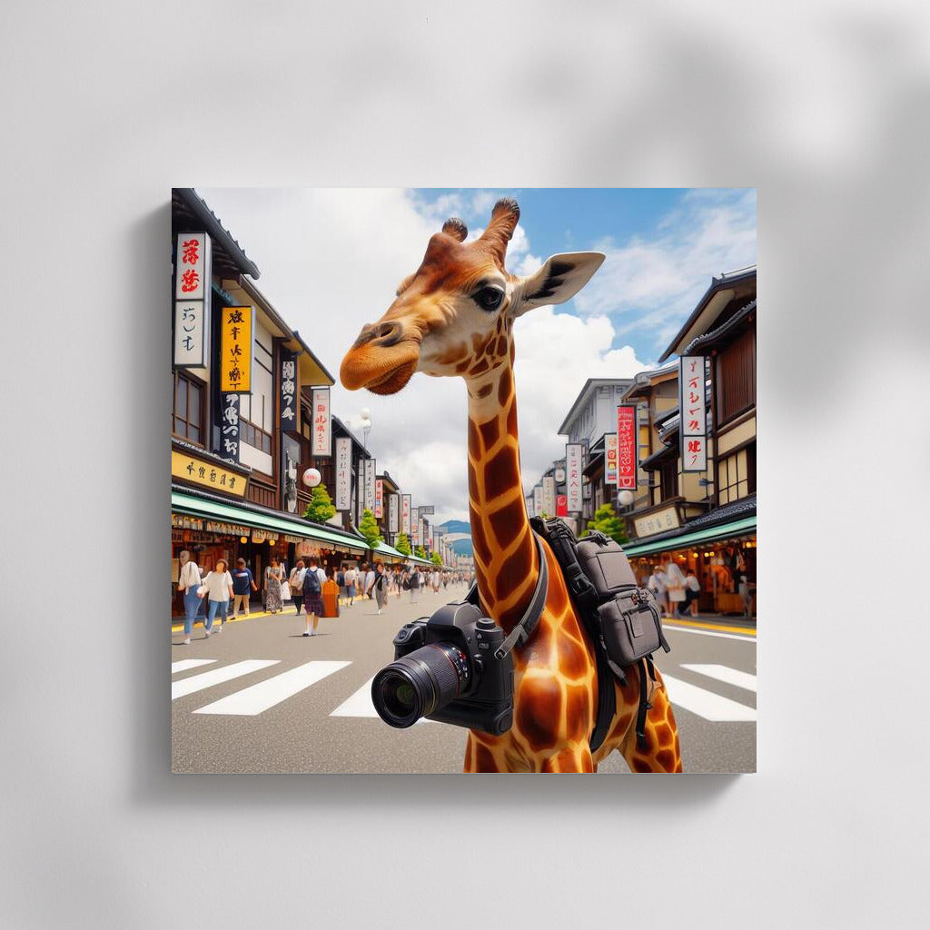 Giraffe Traveler With Camera in Japan: Smile and Inspiration