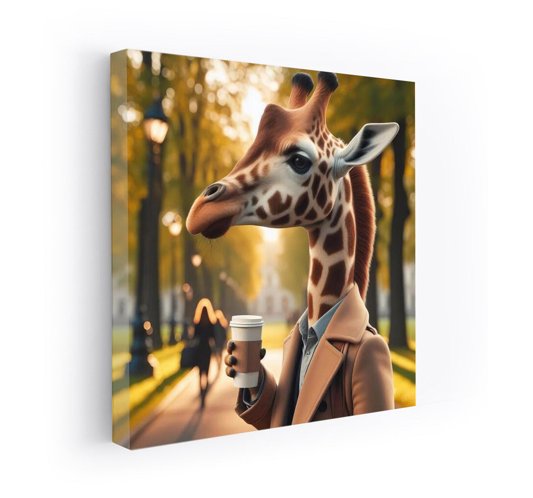 Giraffe with Coffee: A Walk in the Park