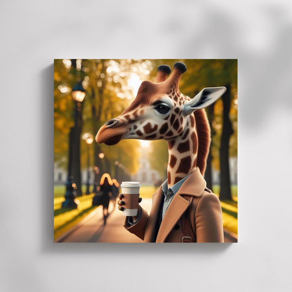 Giraffe with Coffee: A Walk in the Park